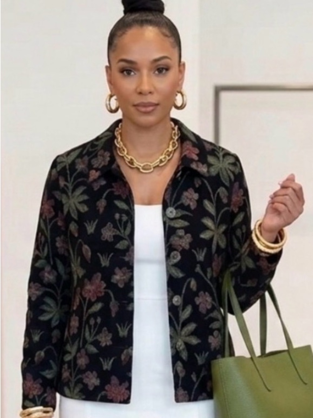 Vintage Women's Black Floral Jacquard Jacket